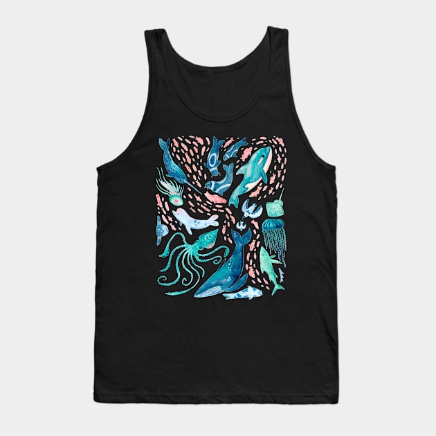 Watercolor Arctic Mammals and Fish Tank Top by narwhalwall